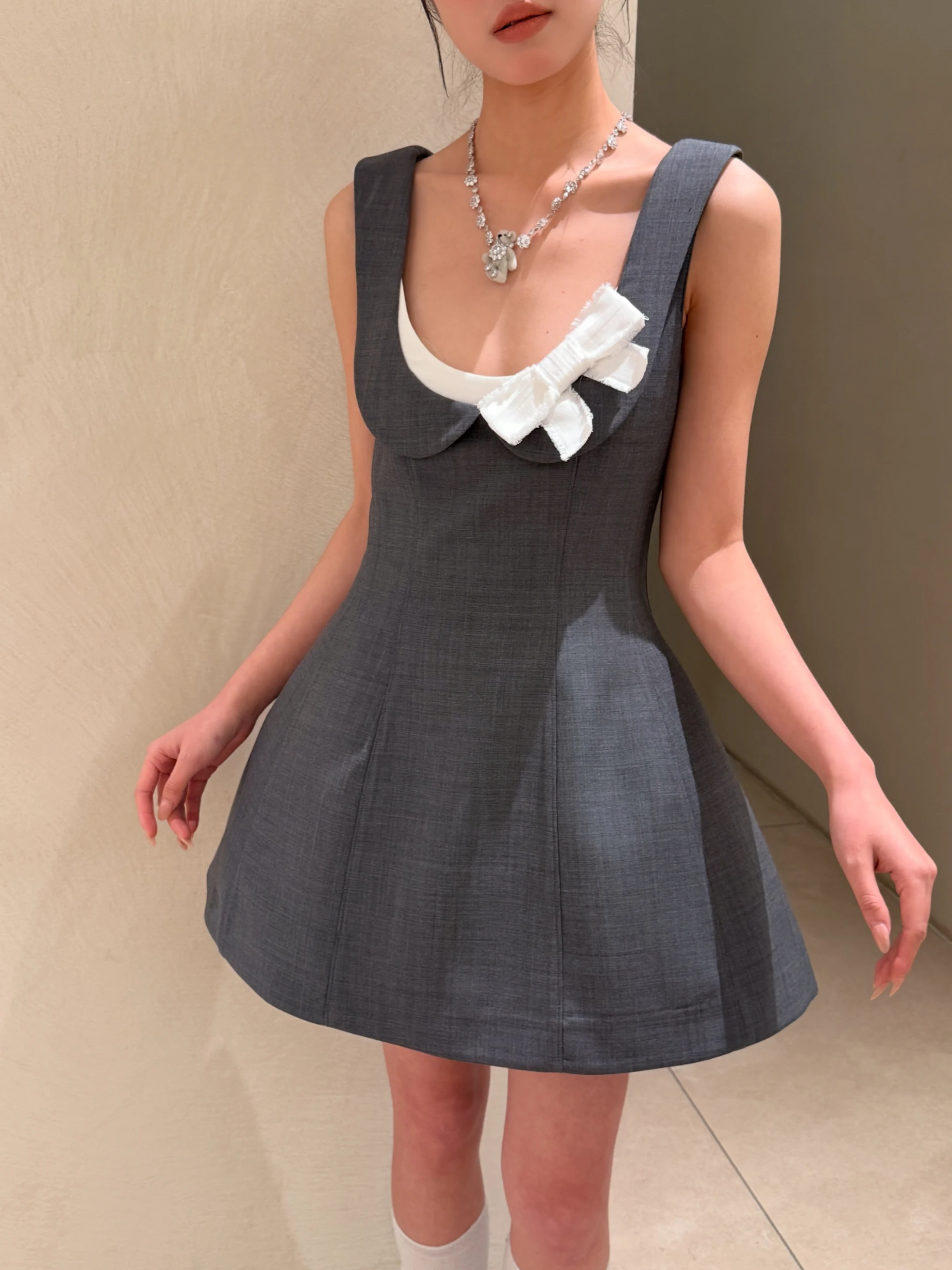 

Sweet Sle A-Line Ball Gown Dr with Bow Design No-Sve Waist-Cinched ort Skirt for Women Polyester Fabric Ci Walk