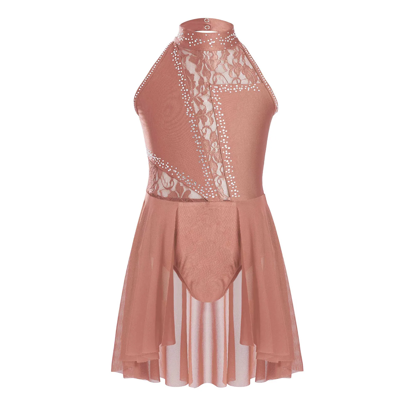 

Kids Girls Modern Lyrical Contemporary Stage Performance Costume Floral Lace Rhinestones Leotard Dress For Ballet Gymnastics