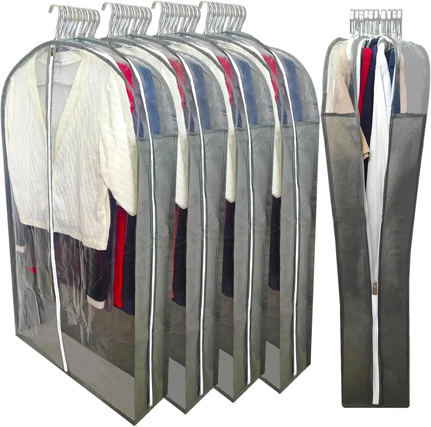 

Suit Bags for Closet Storage with 6.3" Gusset, 40" Dust Proof Garment Bags for Hanging Clothes, Clear Suits Covers and S