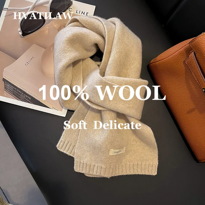 100% Wool Scarf for Women Winter Solid Color Warm Cozy Soft Thick Oversized Knit Long Shawl Wrap Neckerchief Minimalist Scarves
