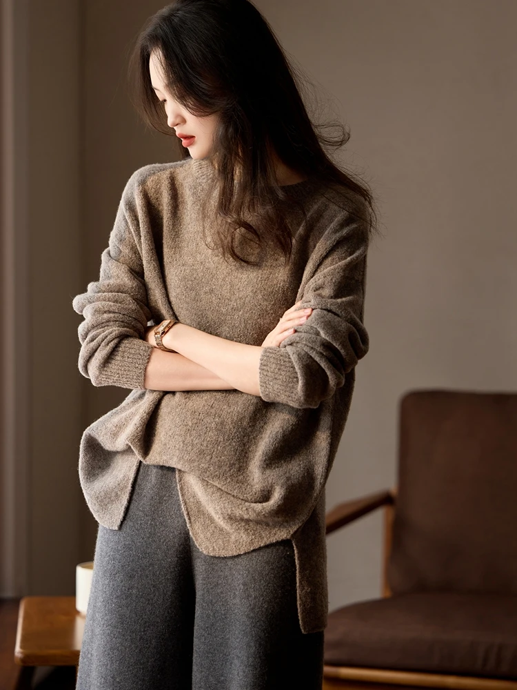 

MEETCC Women 100% Cashmere Sweater O-neck Soft Warm Pullover Autumn Winter Cashmere Knitted Clothing Luxury Simple Tops