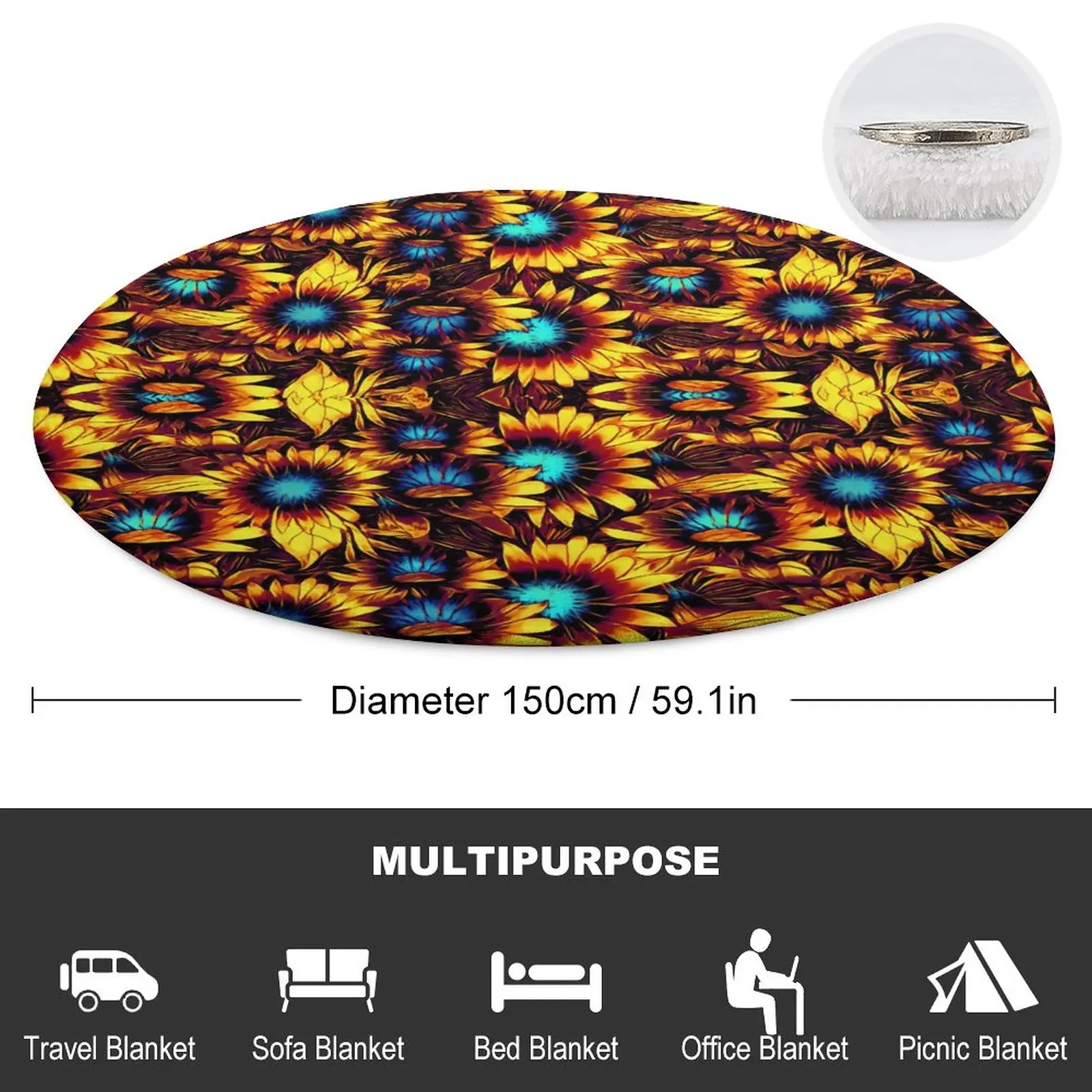 Soft Durable Round Blanket Luminous Sunflower Bedding Throws Abstract Design Flannel Bedspread Couch Chair Funny Sofa Bed Cover