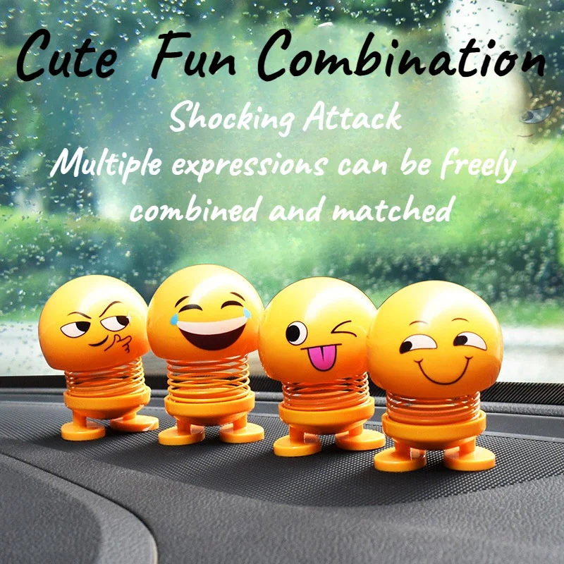 1Pc Yellow Springs Smiling Face Funny Expression Doll with Car - Vibrant Interior Decoration Accessory for Home Car
