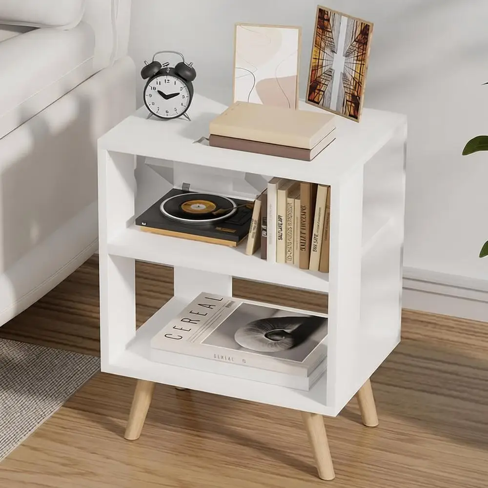

White Nightstand with Open Storage, 2-Tier Bedside Table for Small Spaces, Living Room, Bedroom