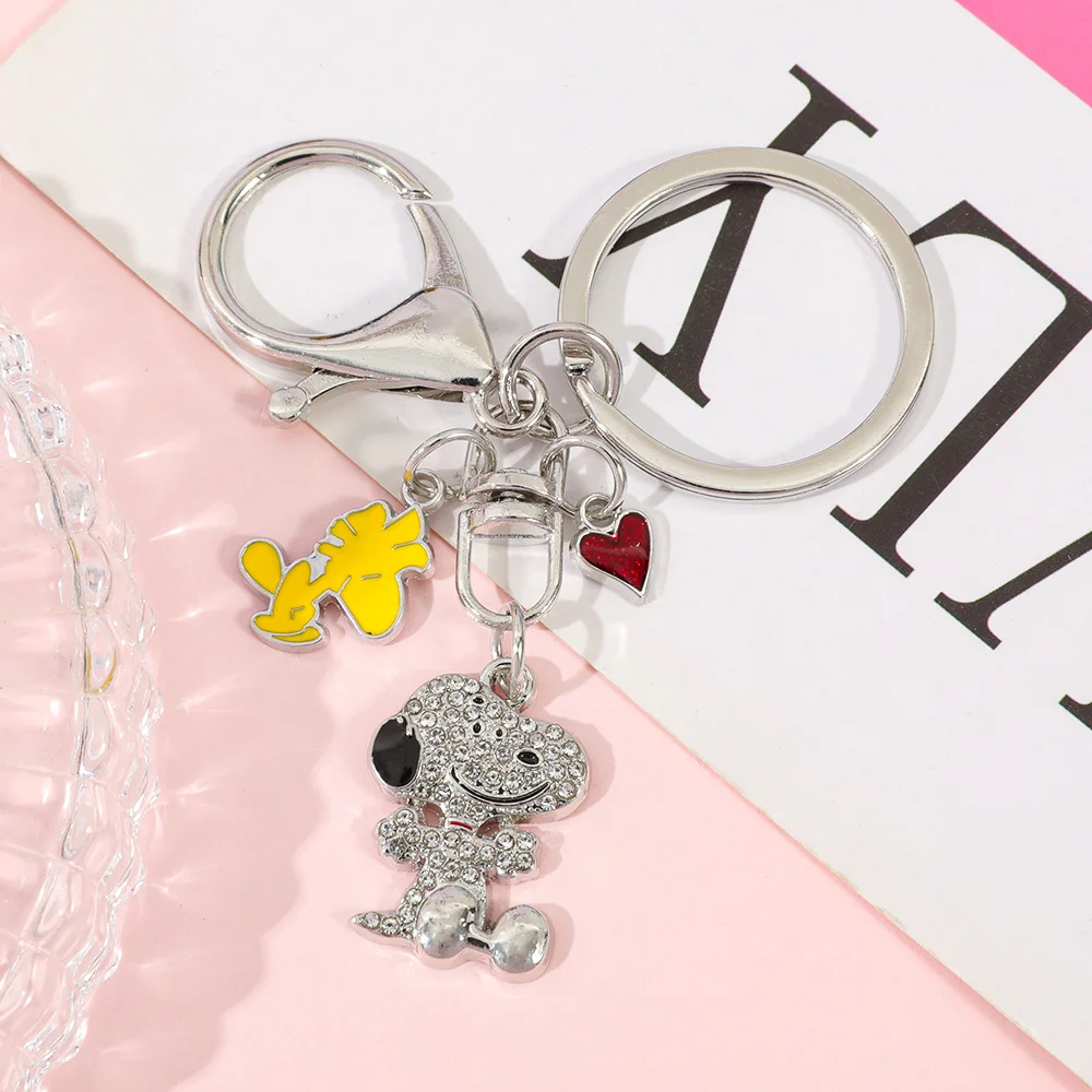 Simple Exquisite Charming Cute Little Dog All Rhinestone Pendant Keychain Backpack Pendant Accessory