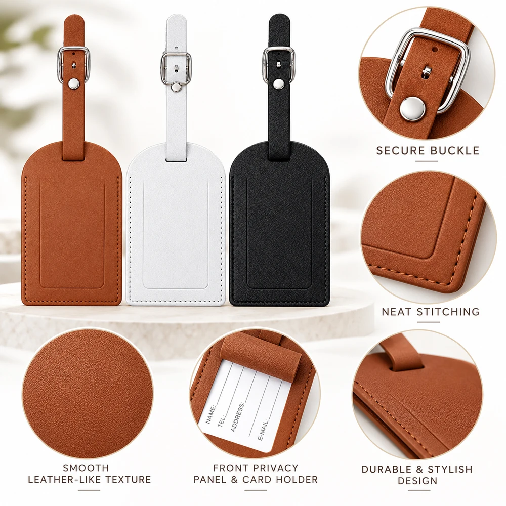 1/2/3pcs Travel Luggage Tag Women Men PU Leather Suitcase Identifier Label Name ID Address Holder Holiday Travel Accessories
