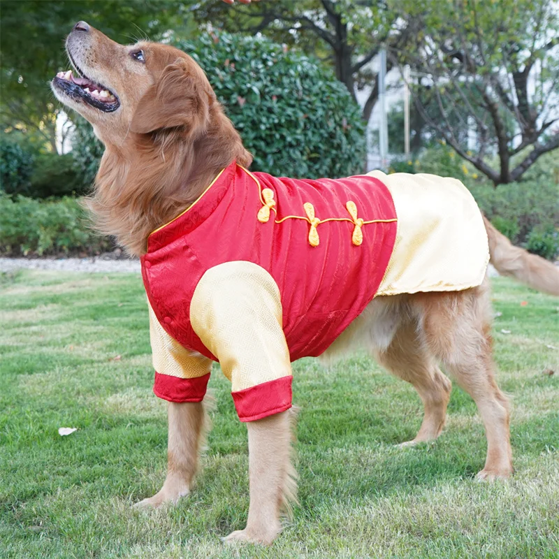 ملابس كلب كبيرة وكبيرة شيونغسام ملابس كلب السنة الجديدة بدلة تانغ لابرادور جولدن ريتريفر باردر كولي هاسكي سامويد معطف كلب #5