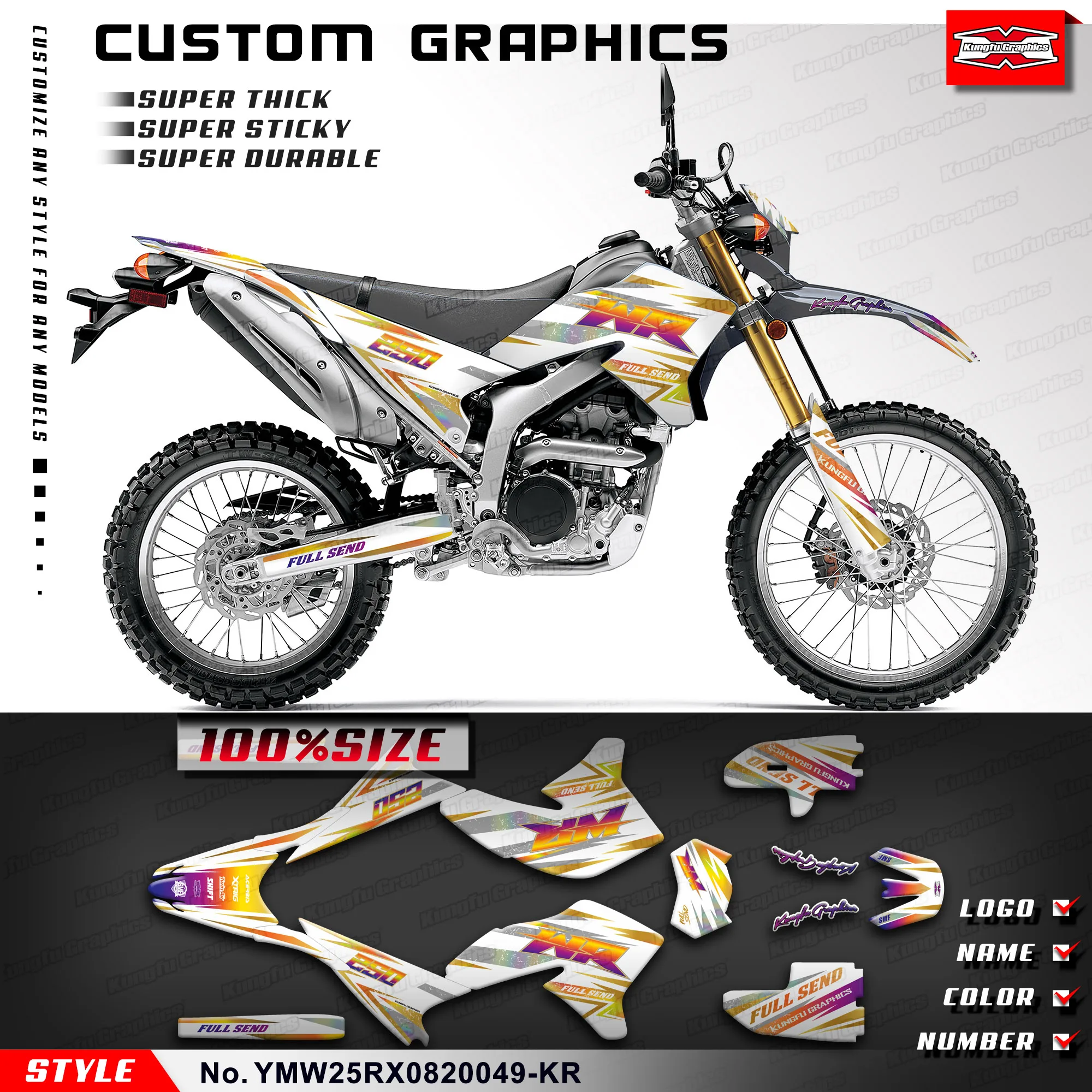 

KUNGFU GRAPHICS Adhesive Sticker Vinyl Graphics for Yamaha WR250R WR250X 2008-2020, YMW25RX0820049-KR