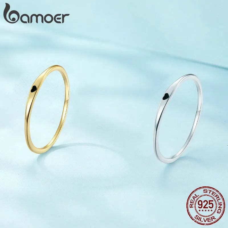 BAMOER 925 Sterling Silver Simple Carve Heart Wedding Band Stackable Promise Ring for Her 2 Colors Size 5-10