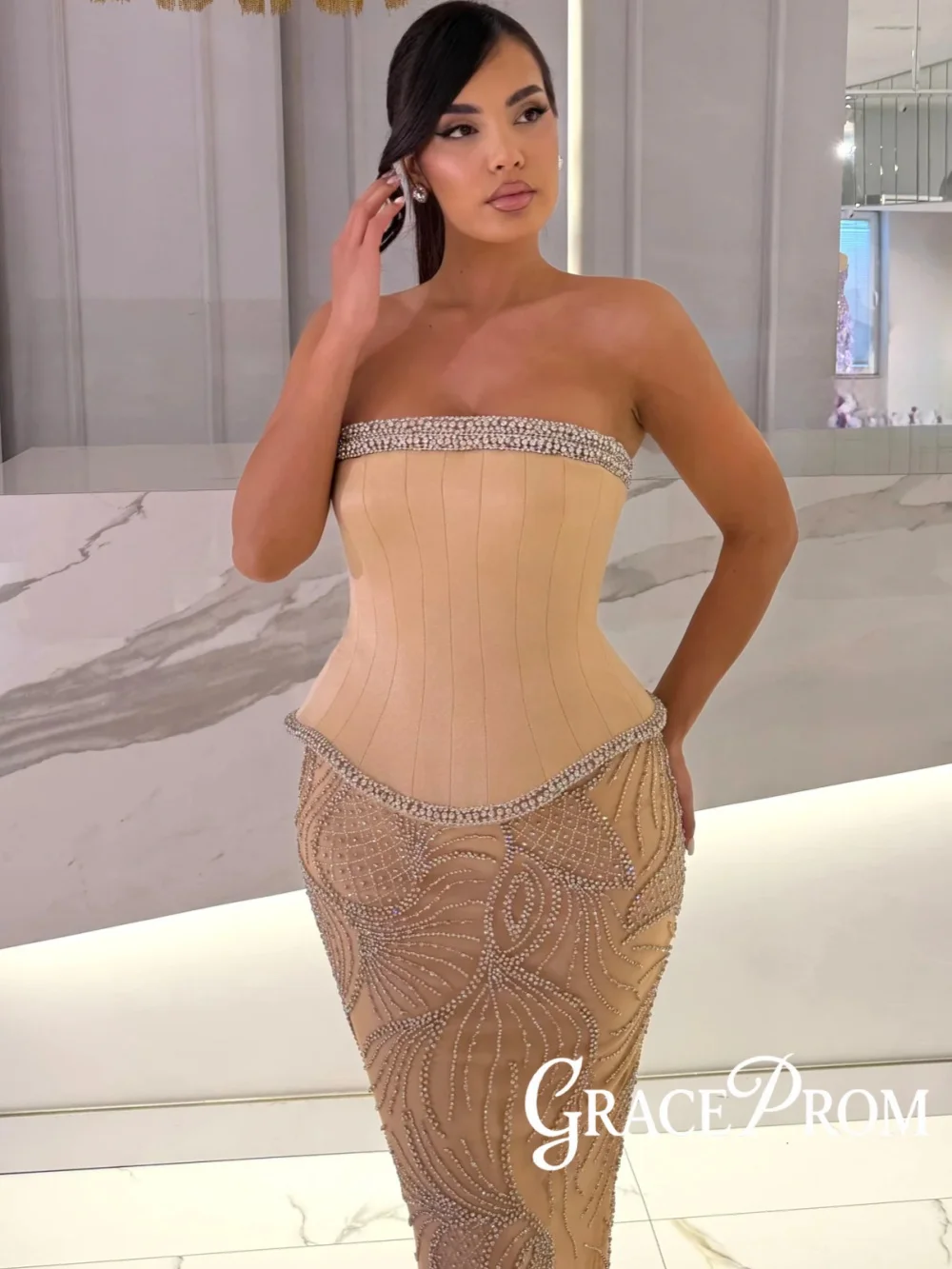 

Exquisite Beaded Sheath Long Evening Dress Structured Corset Elegant Wedding Party Gown Customized Stunning Red Carpet Gowns