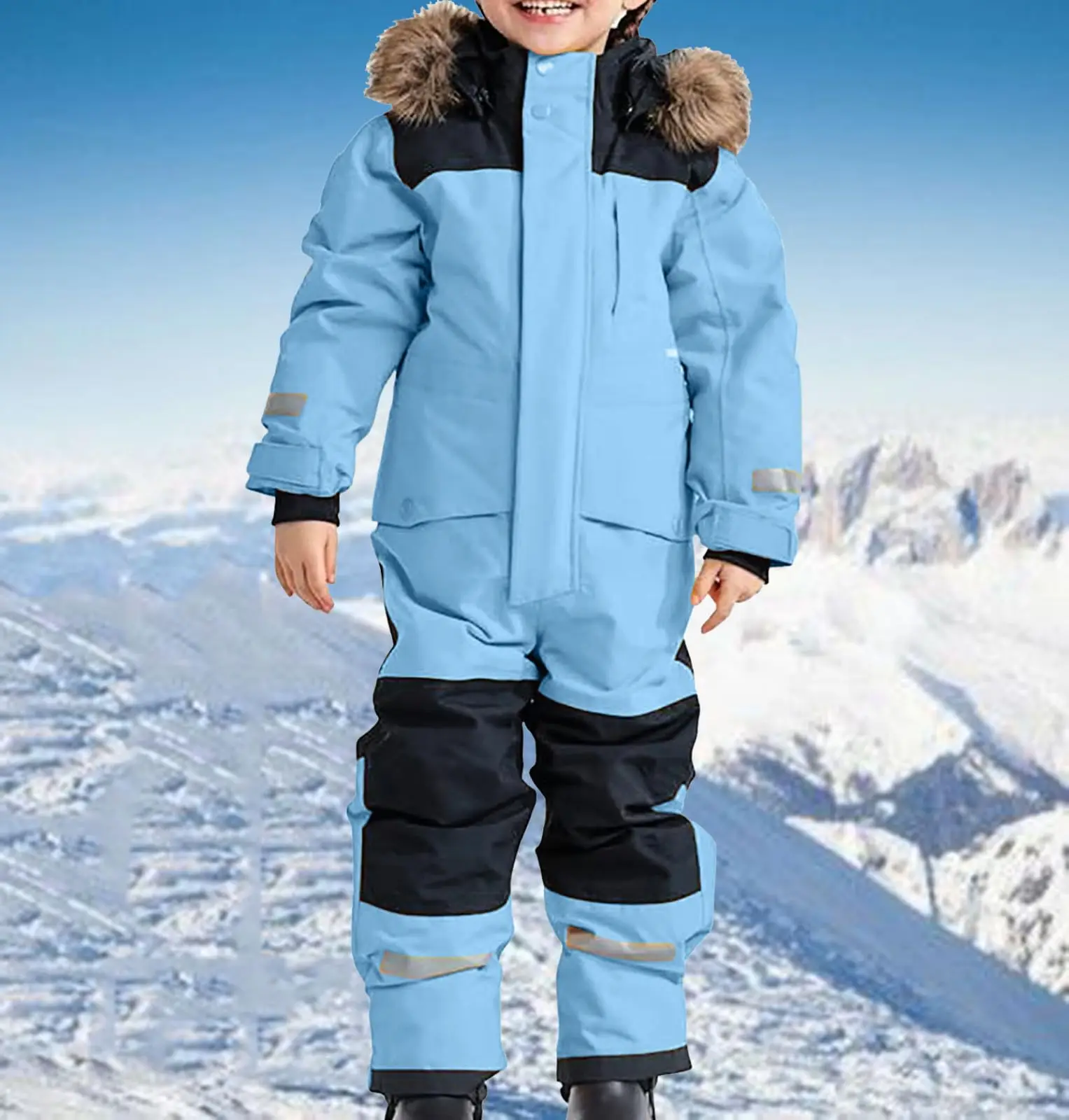 

Children's New Ski Jumpsuit Outdoor Plush Thick Warm Waterproof Windproof One-Piece Ski Suit for Boys and Girls Multy Colors