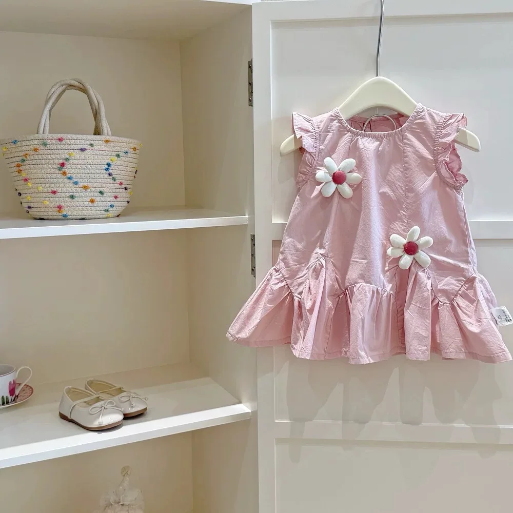 Girls summer  pure cotton  foreign style baby  little girl princess dress children vest skirt