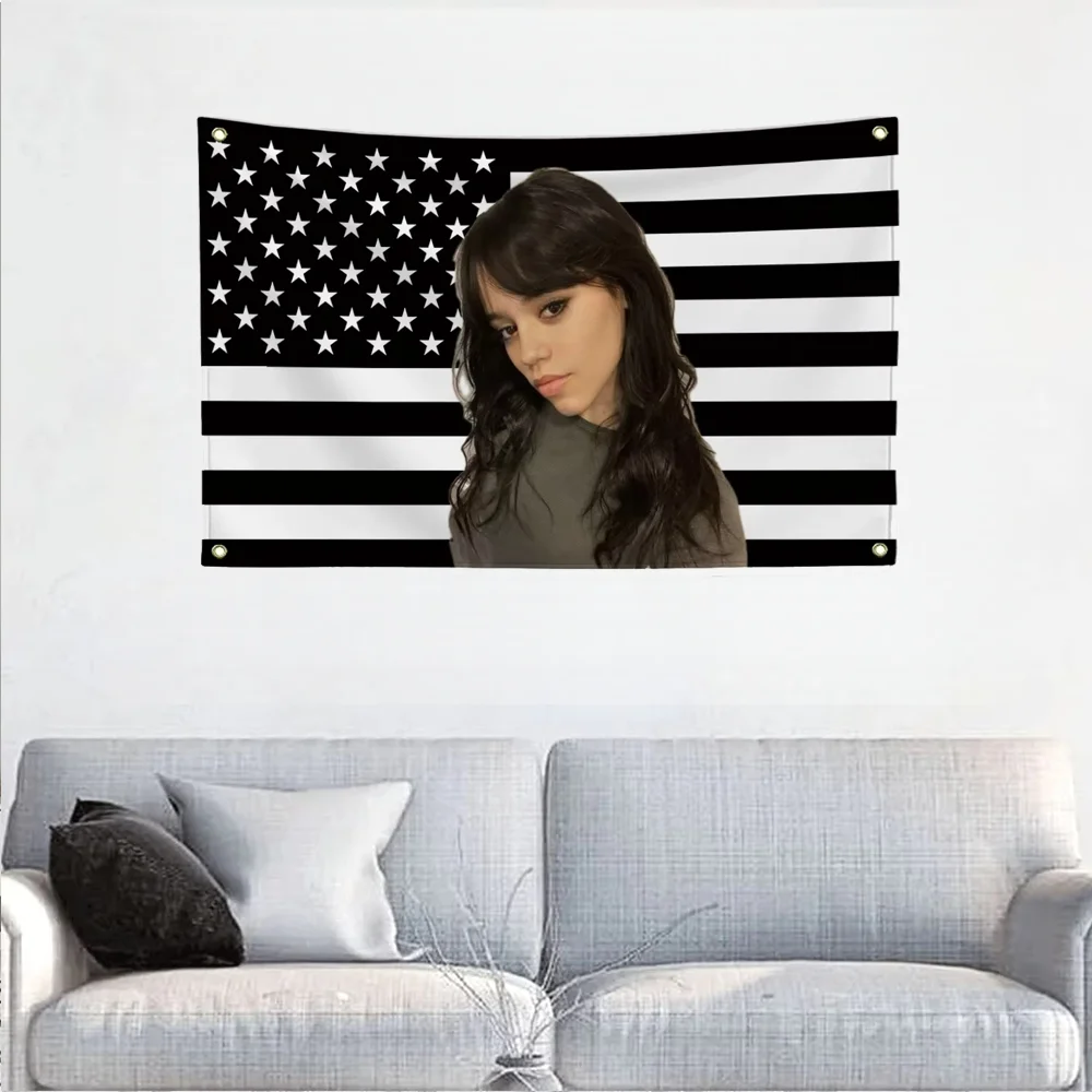 1PC JENNA ORTEGA American Flag Banner Tapestry Decoration Garage Flag Barber Shop Advertisement Decoration Home Furnishings