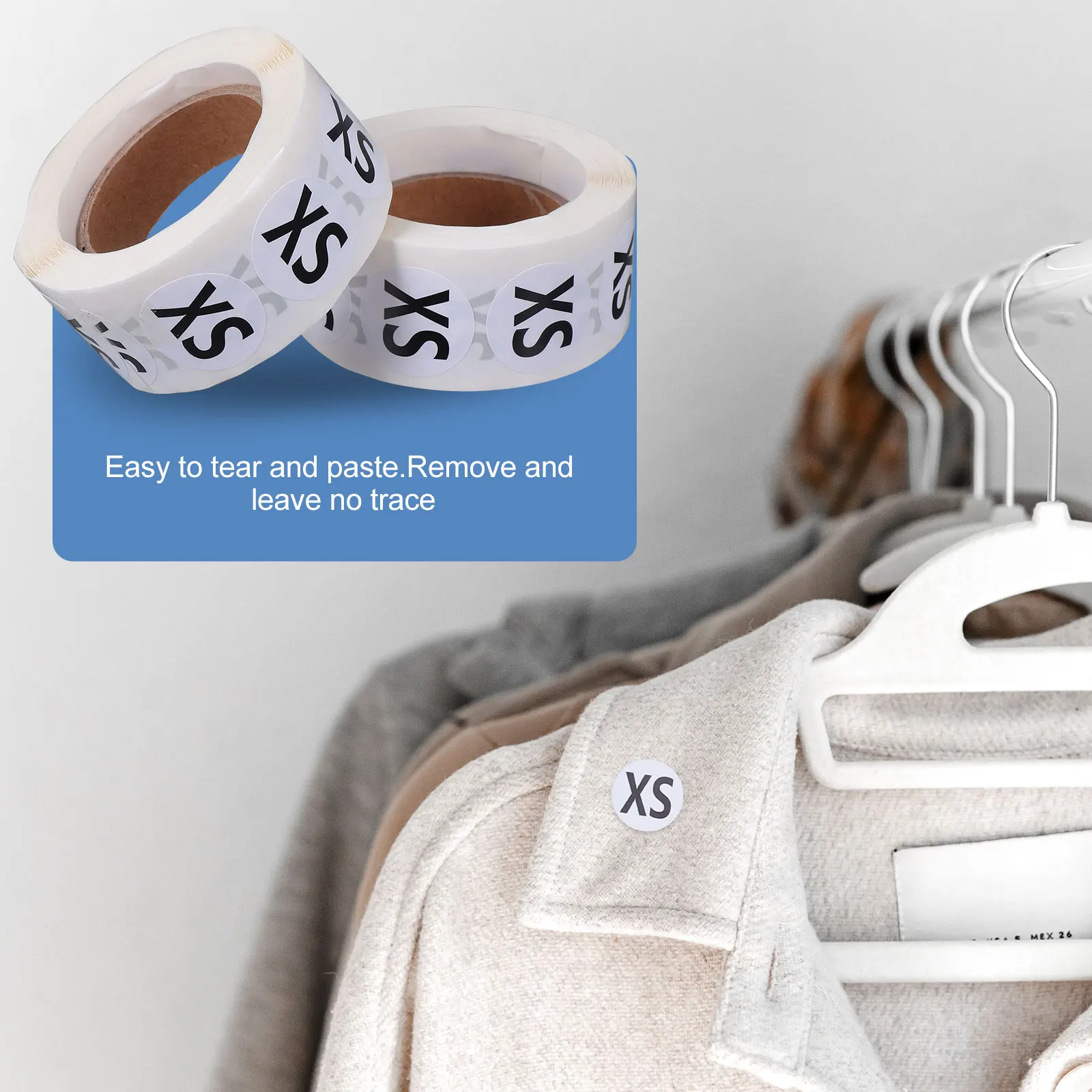 

2 Roll Size Sticker Clothing Labels Self-Adhesive Printable Stickers for Apparel Round Paper Wardrobe Organization