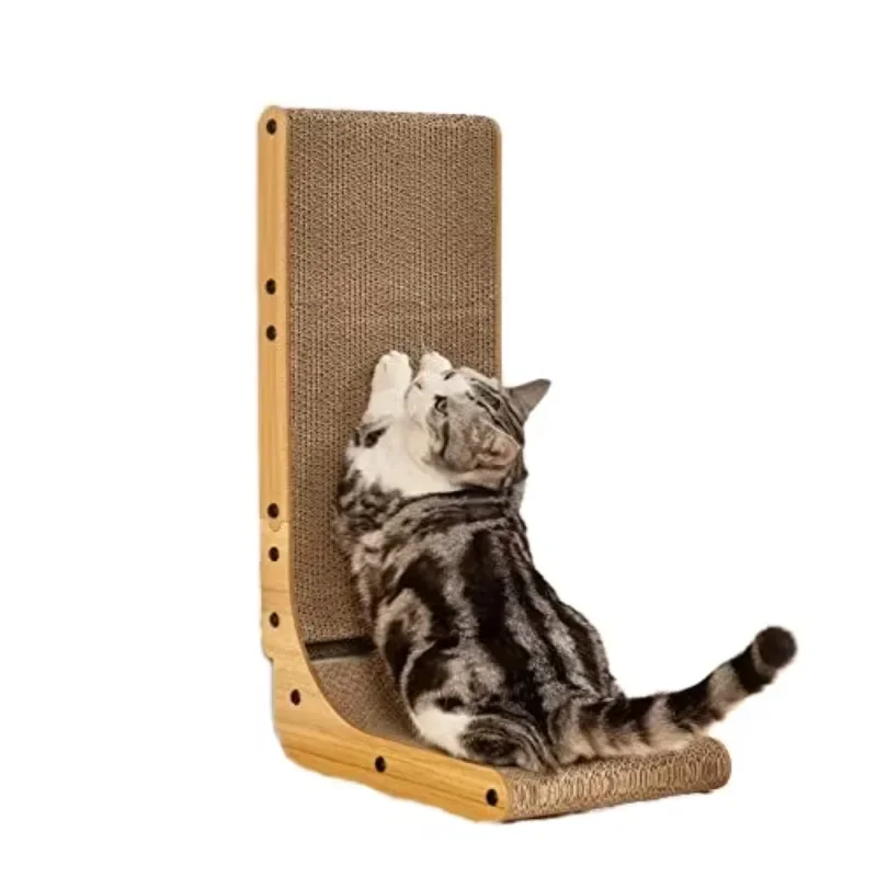 Indoor thick vertical L-shaped cat scraper with catnip, environmentally friendly and durable