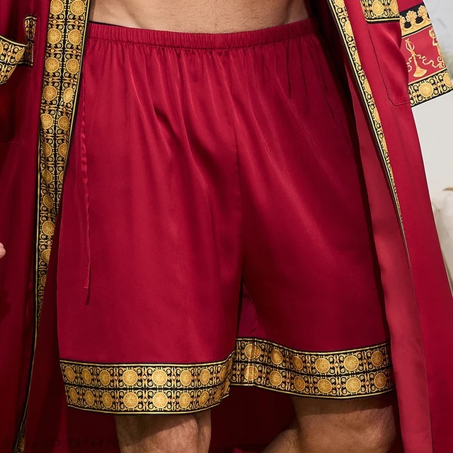 Ensemble pyjama long pour homme, peignoir style baroque, short kimono, vêtements de nuit printemps-été, vêtements d'intérieur en satin