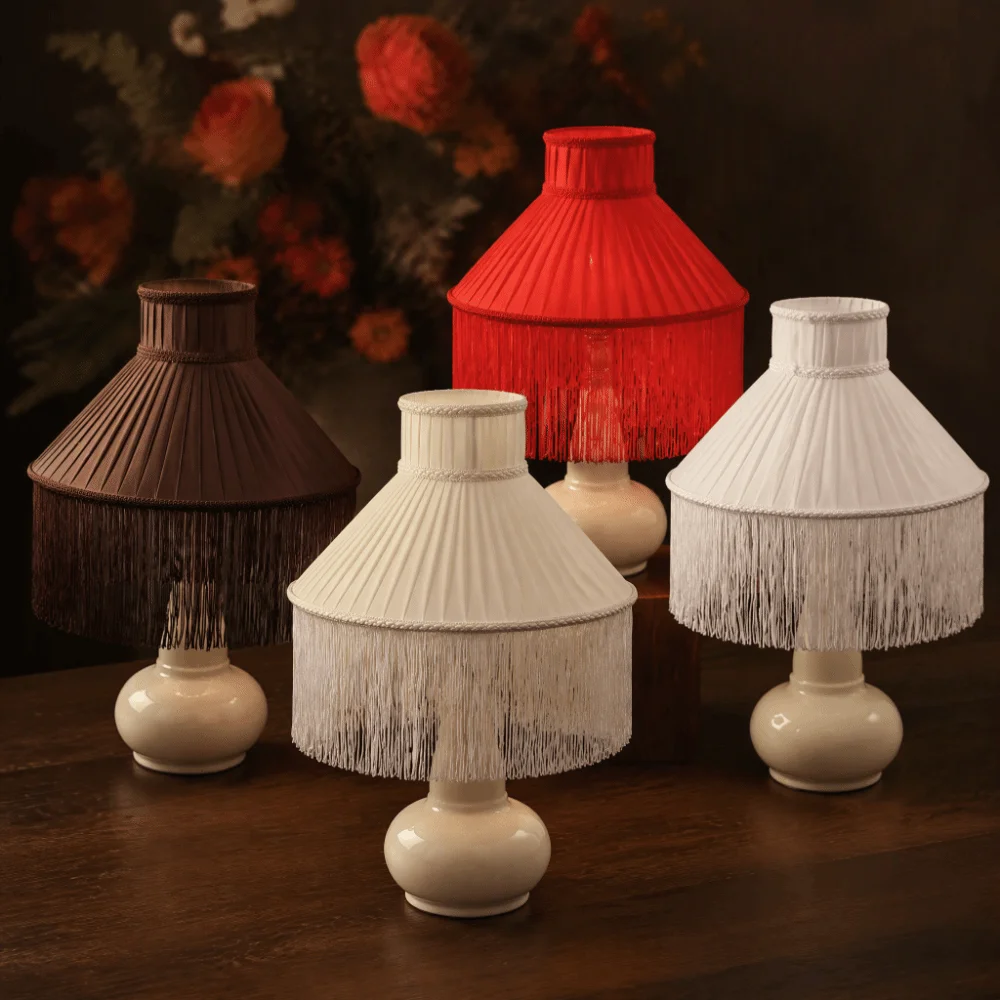 20CM 25CM 30CM Fabric Lampshade Vintage Style Easy To Replace Tassels E27 Lampshade Premium Feel European-style Retro Lampshade