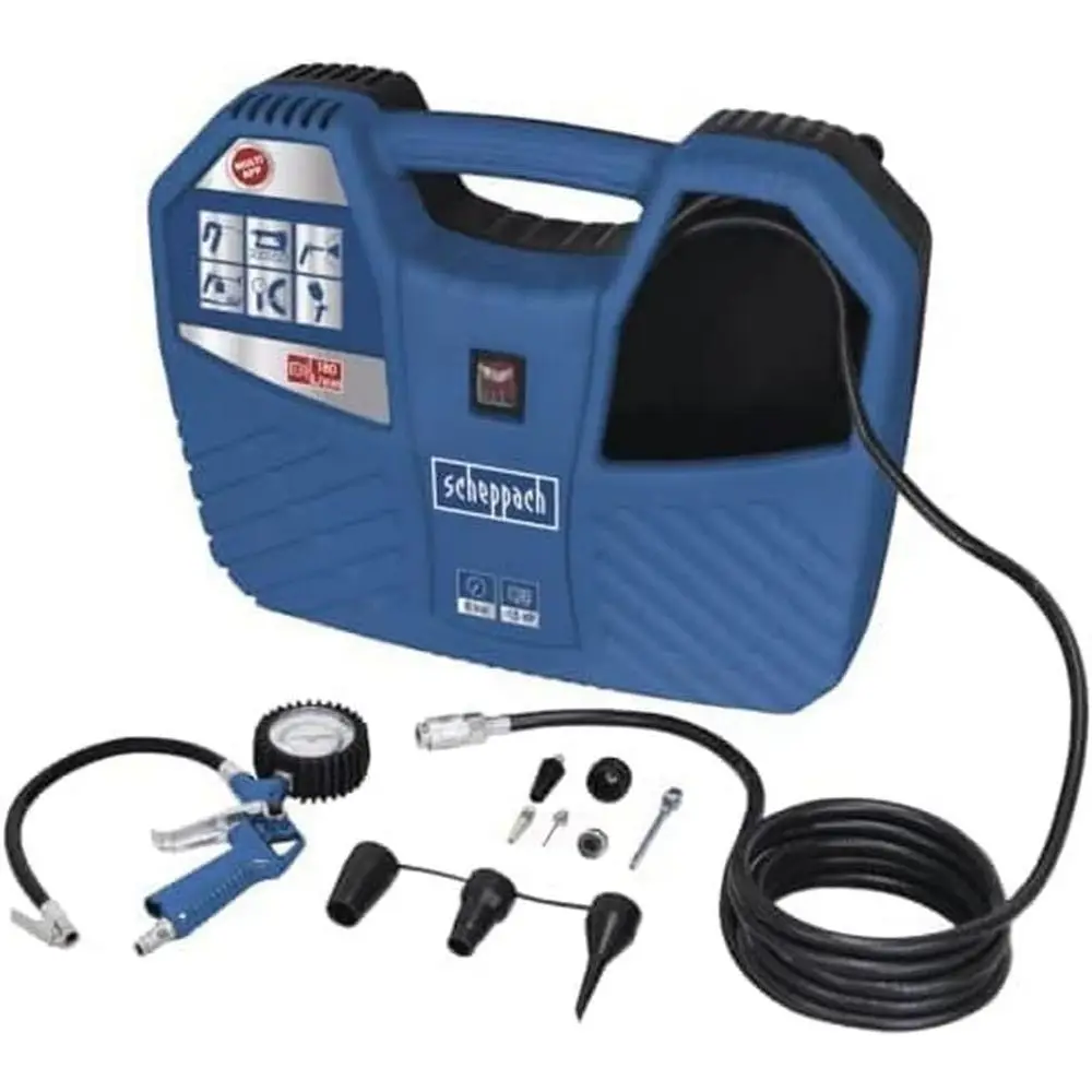 

Portable 1100W Compressor with 8 Bar Pressure, 180L/min Airflow, Mobile and Included Accessories