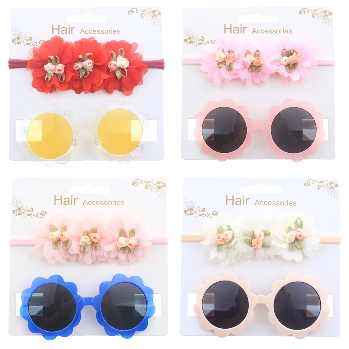 

1Set Baby Nylon Headbands and Sunglasses Infant Girls Flower Hairbands Toddlers Kids Hair Accessories