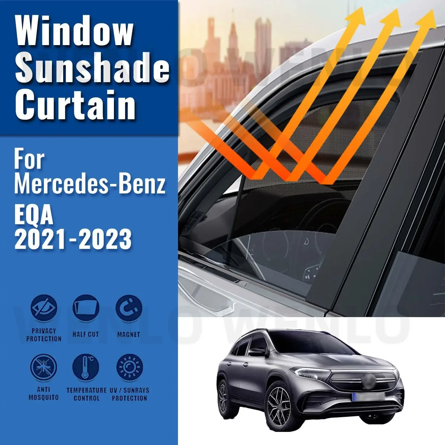 

For Mercedes Benz EQA H243 2020-2023 Car Sunshade Shield Magnetic Front Windshield Frame Curtain Rear Side Window Sun Shades