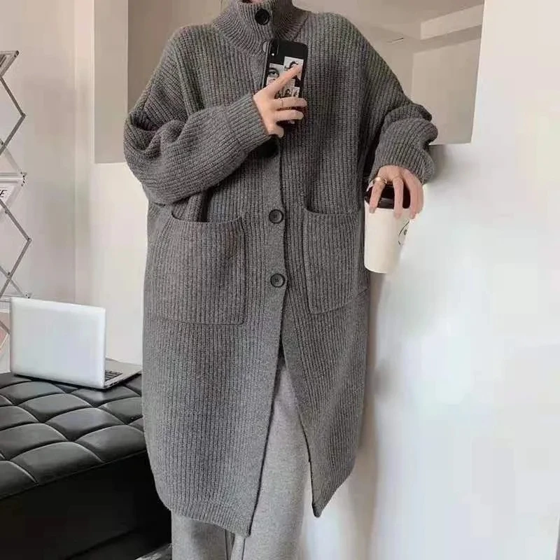 2024 Autumn Winter Fashion Temperament Joker Latest Sweater Cardigan Coat Long Lazy Wind Loose Korean Over-the-knee Female Tide