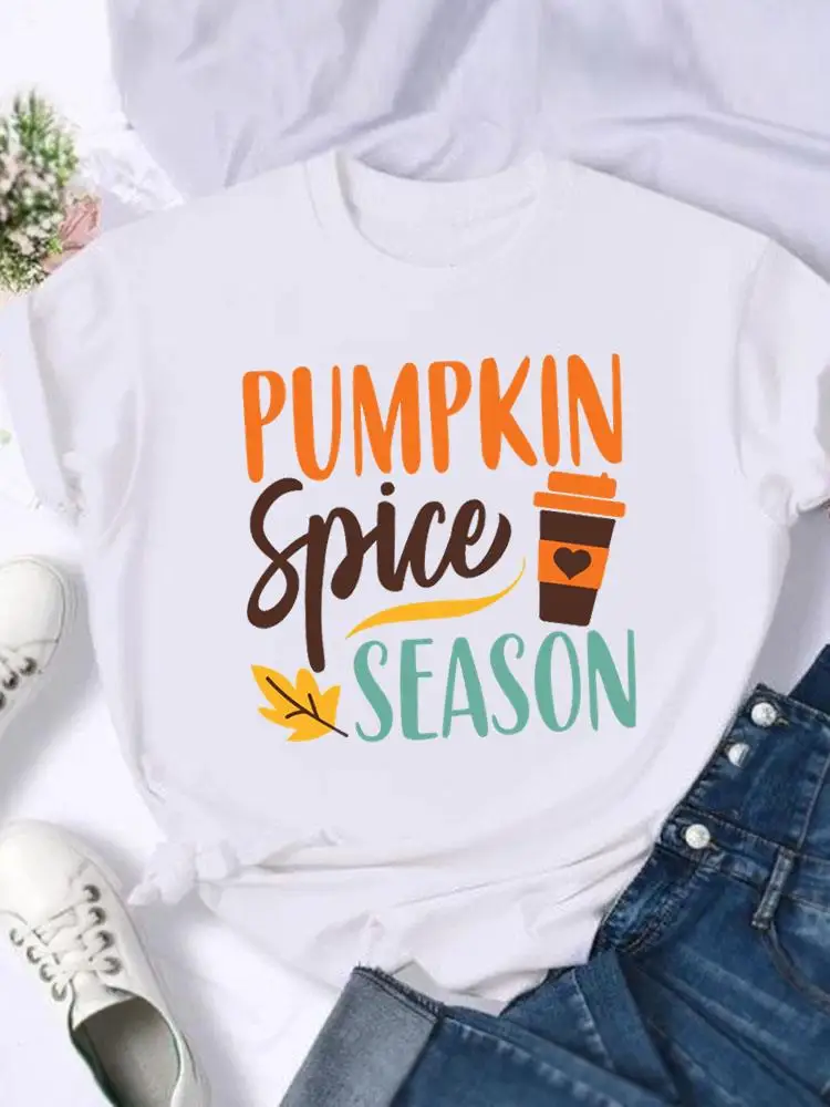 Pumpkin Spice Season Halloween Thanksgiving Festival Women Female Fall Autumn Clothing Short Sleeve T-shirts Top Graphic T Tees