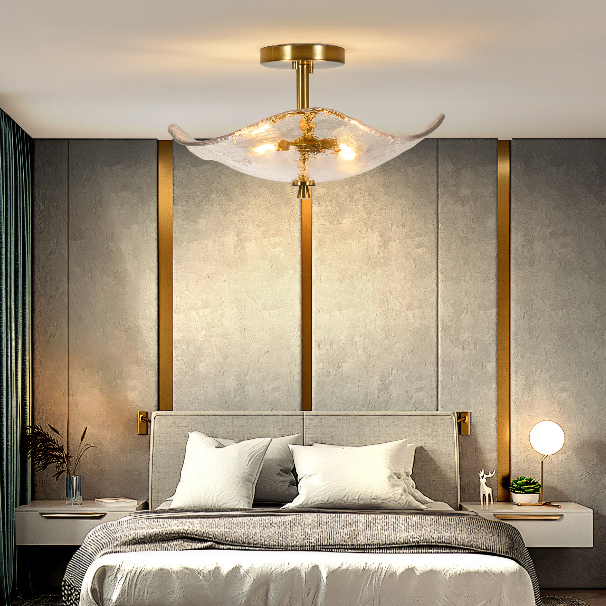 Modern Ceiling Light Traditional Semi Flush Mount Ceiling Light with Scalloped Clear Glass for Living Room Hallway