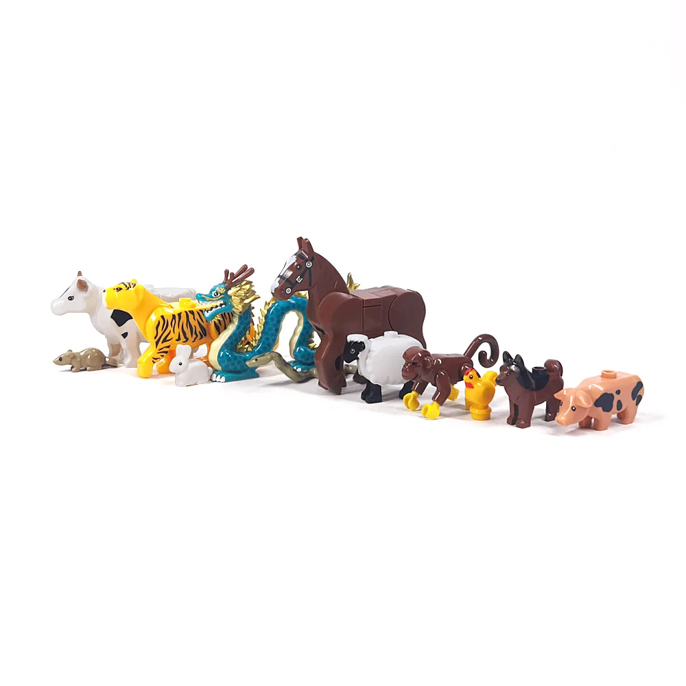 The Twelve Chinese Zodiac Signs Animal Parts MOC Building Blocks Farm Ranch City Zoo Pet Bricks Toys Compatible With LEGO