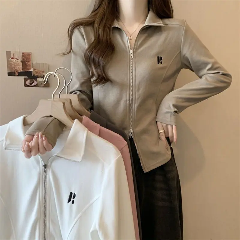 여성용 긴 소매 더블 지퍼 탑 루즈핏 슬림 셔츠 스타일리시한 젊은 캐주얼 블라우스 봄 가을 2026 신상품