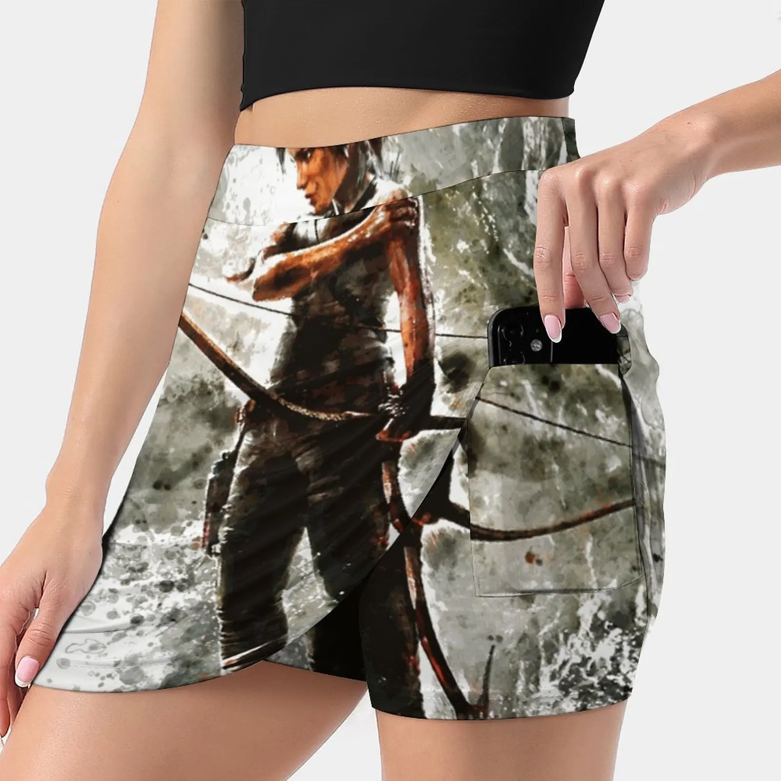 Tomb Raider Painting Fake Two-Piece Hakama Skirt Women Pencil Skirts Workout Sports Mini Skirt Rise Of The Tomb Raider Tomb