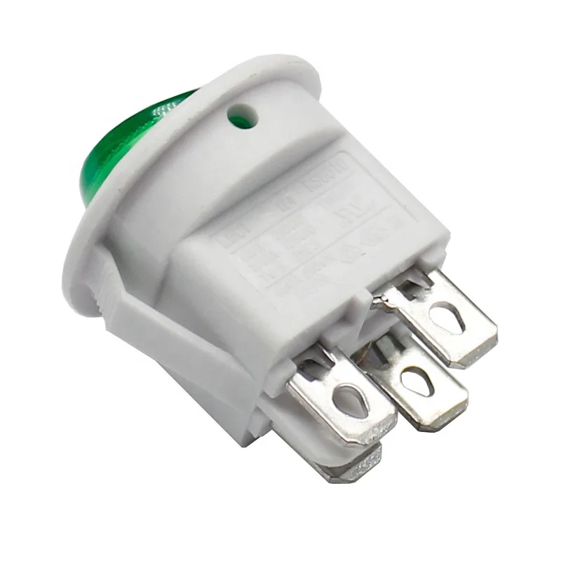 LECI RS601 Green Light 4 Pin ON-OFF Round Snap In Rocker Switches