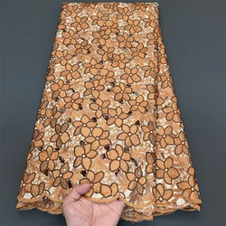 African Nigerian Tulle Lace Fabric, Cotton Damask Guipure Dress, Prom Party Gown, High Quality, Latest, 5Yards, 2025 PS0071