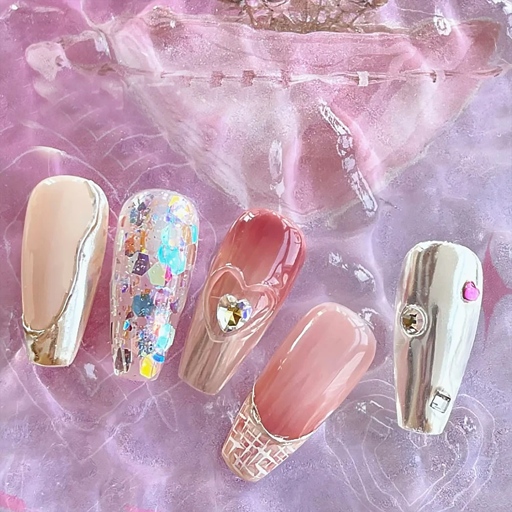 New Sweet Girl Y2K Dopamine Girl Wearing Armor Cute Sweetheart Macaron Color Wearing Nail Art Pure Handmade Detachable Nail Art