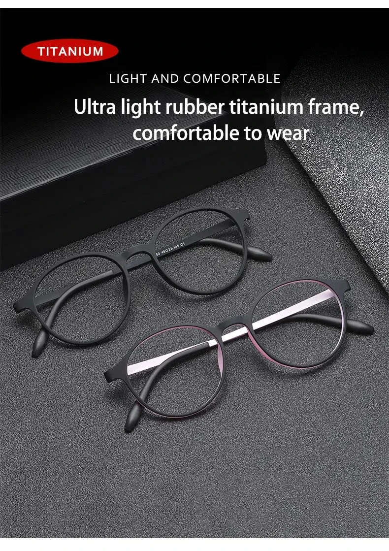 Ultraleichte Lesebrille aus Titanlegierung TR90 mit Farbblockdesign für Damen, blauer Rahmen, Retro-Rundform, Blaulichtfilter, Presbyopie 0 +100 +200 – Detail 3