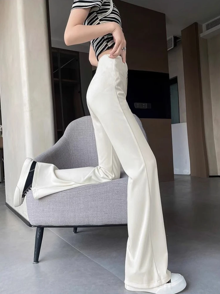 

Жидкие женские брюки, однотонные белые расклешенные брюки, удобная эластичная одежда, новинка из хлопка, осенние оригинальные женские брюки 90-х годов