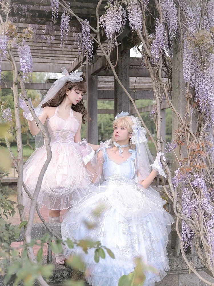 Abito Lolita oversize estivo senza fine dal design sussurro di Daydream, Lolita da sposa con fiori gemelli della migliore amica