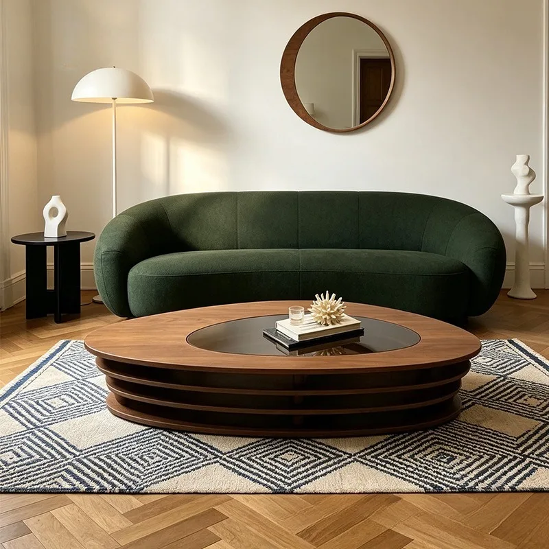 Special-shaped coffee table living room household glass light luxury high-end walnut pattern