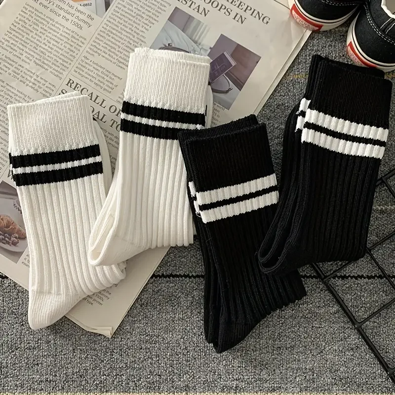 

5 pairs Breathable and Comfy Women's Striped Socks for Sports and Fashion in Autumn and Winter