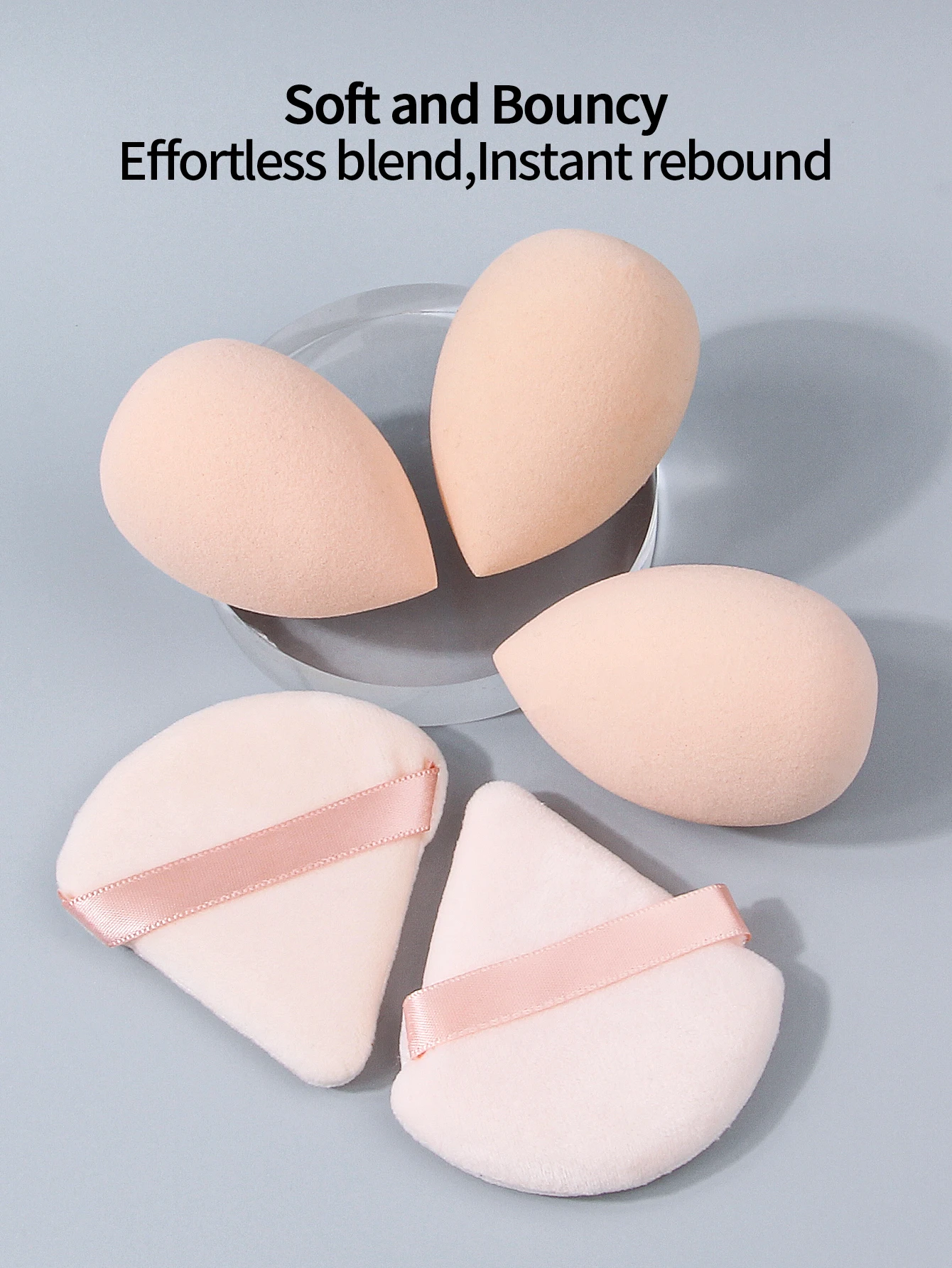 ฟองน้ําแต่งหน้าแบบเด้งกลับสูงไม่ติดกระป๋อง flocking พัฟแป้งสามเหลี่ยม ชุดฟองน้ําแต่งหน้าอเนกประสงค์