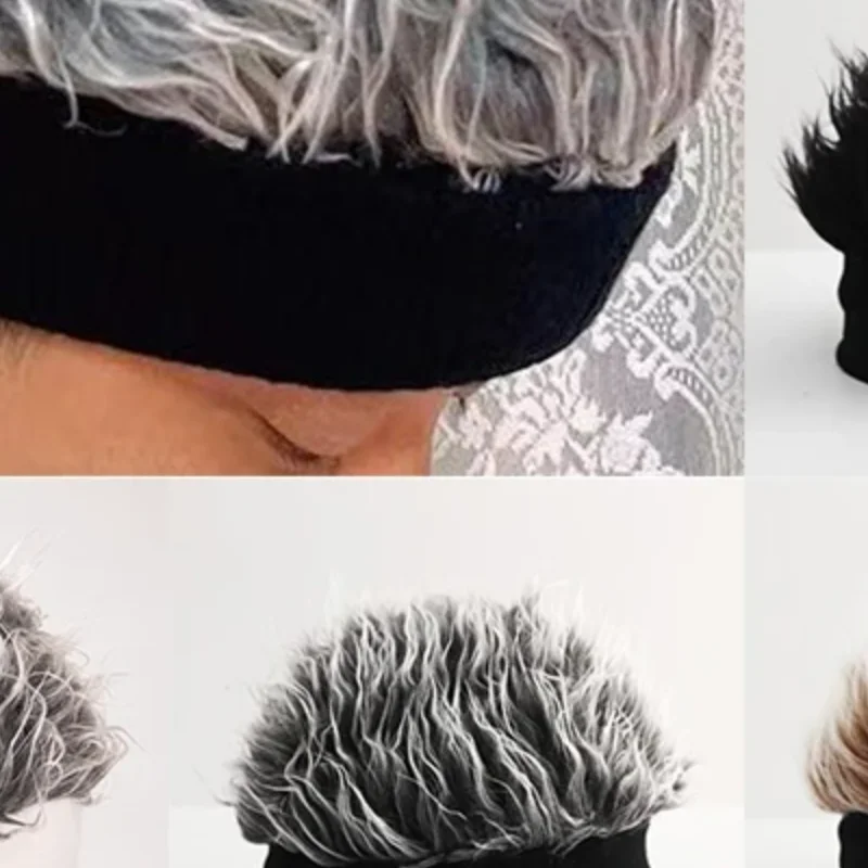 Gorro de peluca creativo, gorros divertidos de pelo corto para mujeres y hombres, novedad, gorro de Hip Hop callejero, gorro con pinchos de pelo falso, gorros Retro divertidos