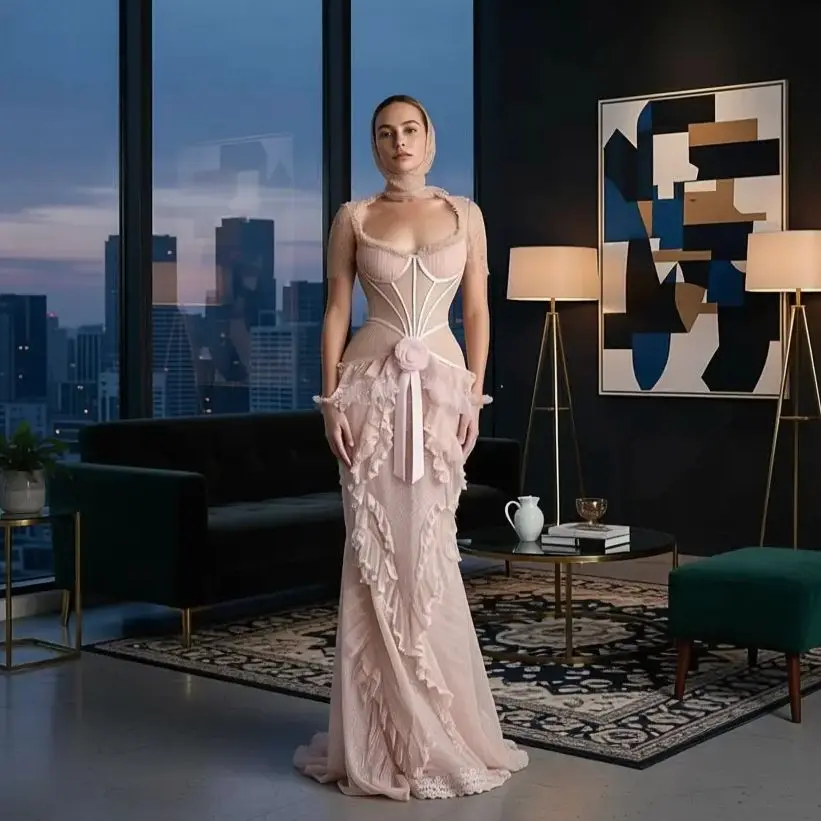 فساتين ماكسي صيفية أنيقة من الدانتيل مكشوفة الكتفين فستان بوهو منقوش عليه زهور فستان سهرة عتيق من الساتان لحفلات الزفاف ومحاولة افتراضية #1