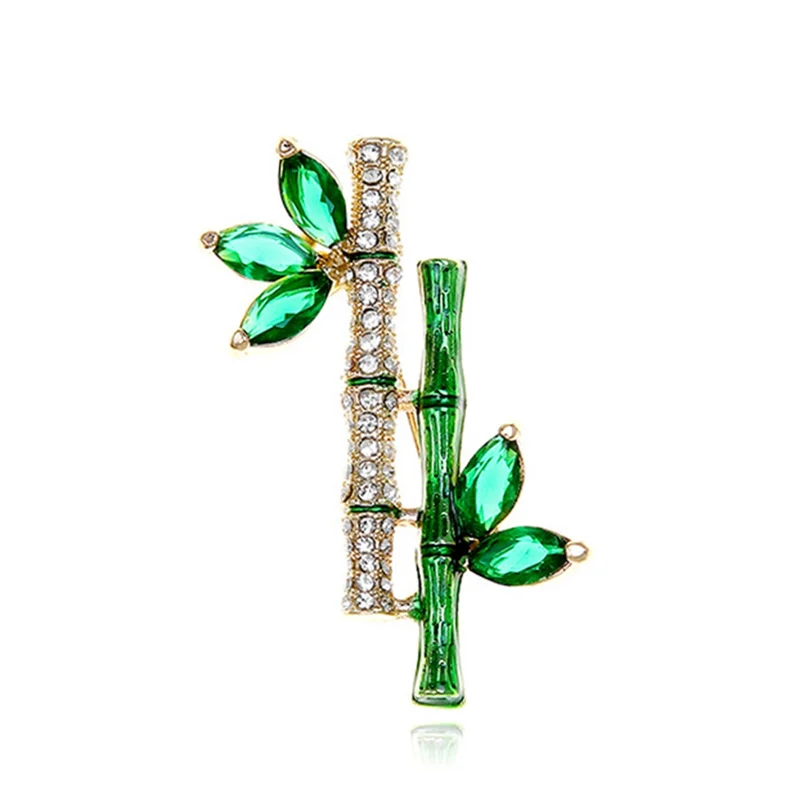 Elegant Retro Green Plant Bamboo Brooch Pin for Women Collar Accessories Jewelry Gifts