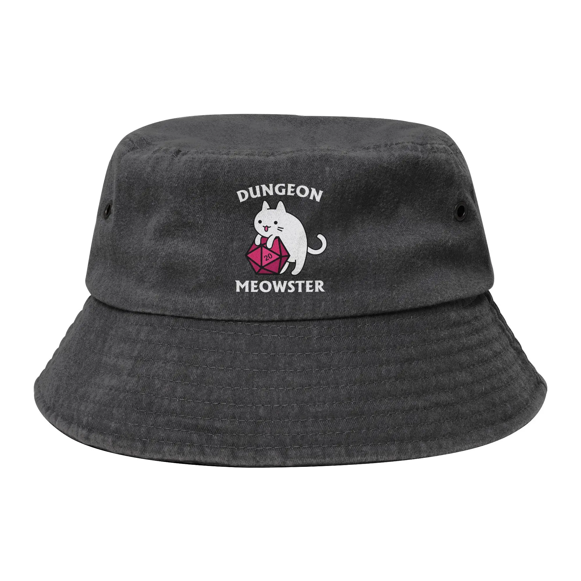 Unisex Bucket Hats Dungeon and Dragon Meowster DnD Travel Headwear Foldable Outdoor Sports Fishing Hats  Boonie Hat Dropshipping