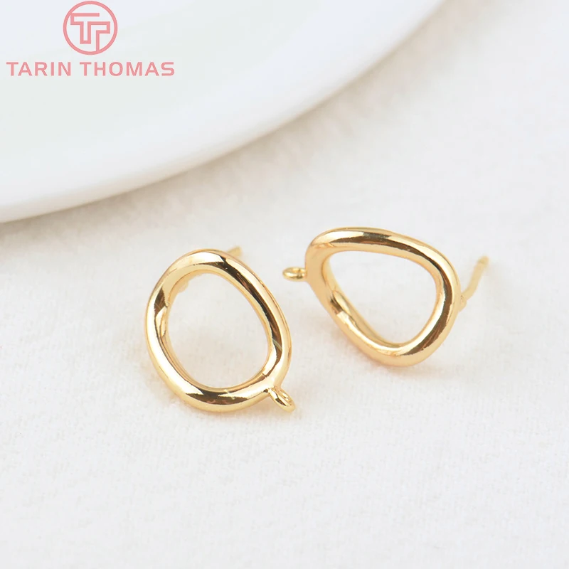 (2162)6PCS 10x14MM Hole 1MM 24K Gold Color Brass Irregular Stud Earrings High Quality DIY Jewelry Making Findings Accessories