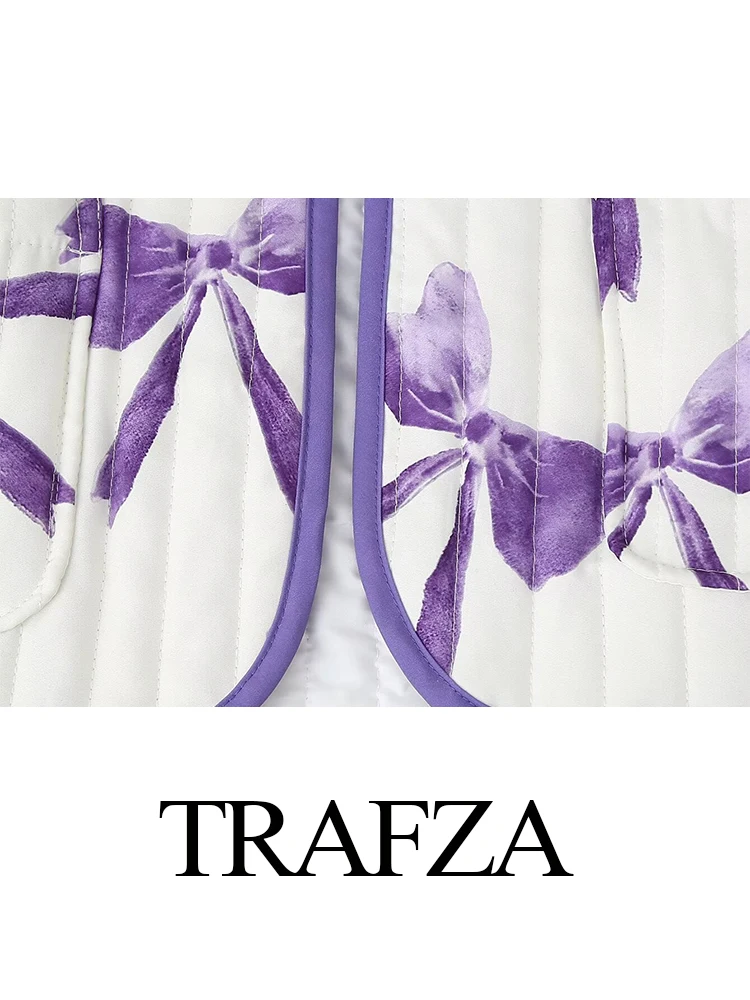 TRAFZA-Manteau en Coton Imprimé pour Femme, Veste Décontractée Élégante, Chaude, avec Poches Décorées, à la Mode, Automne et Hiver