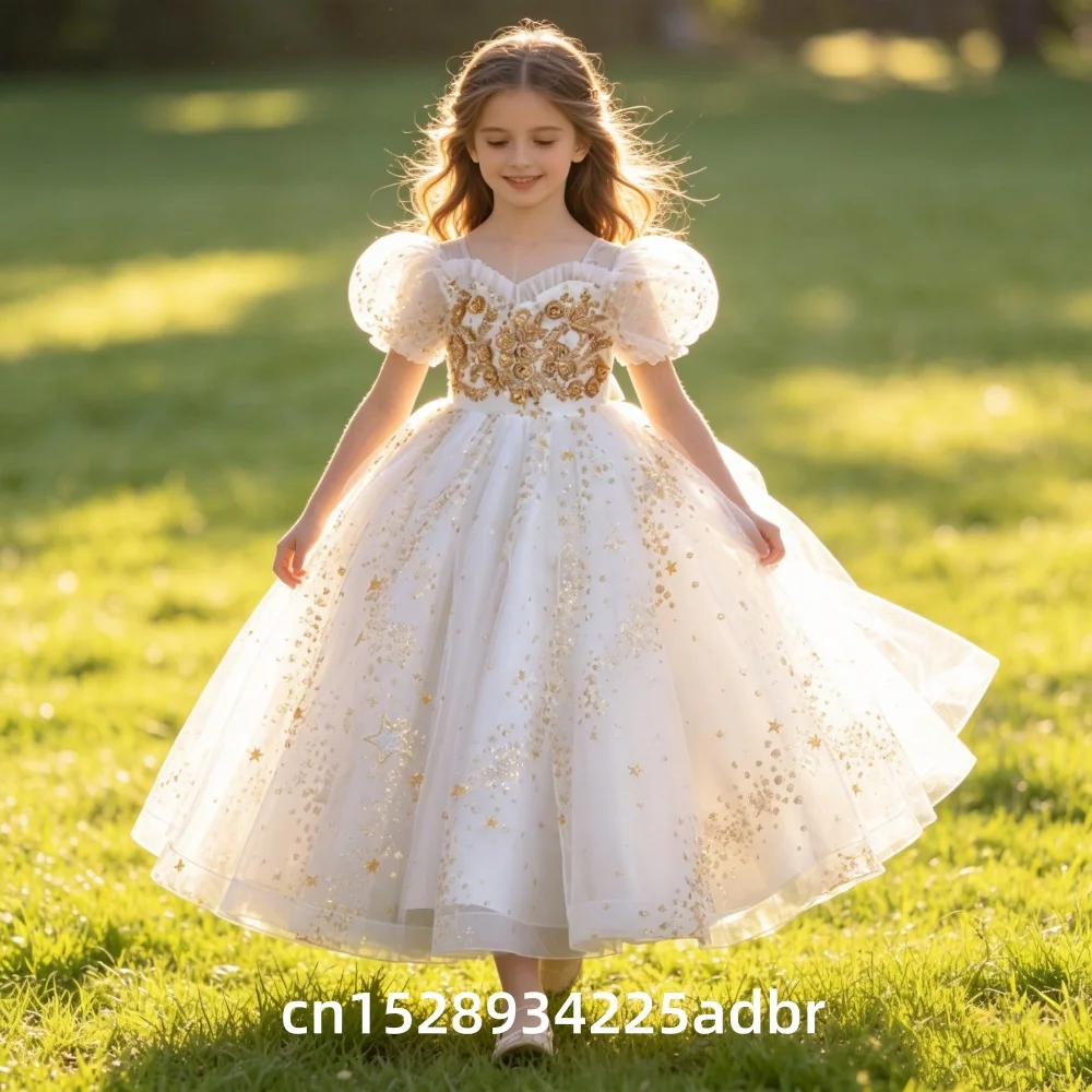 New Ballet Dance Girls' Flower Wedding Dress Long Sleeveless Summer Princess Rainbow Host Gift Performance Program Dress