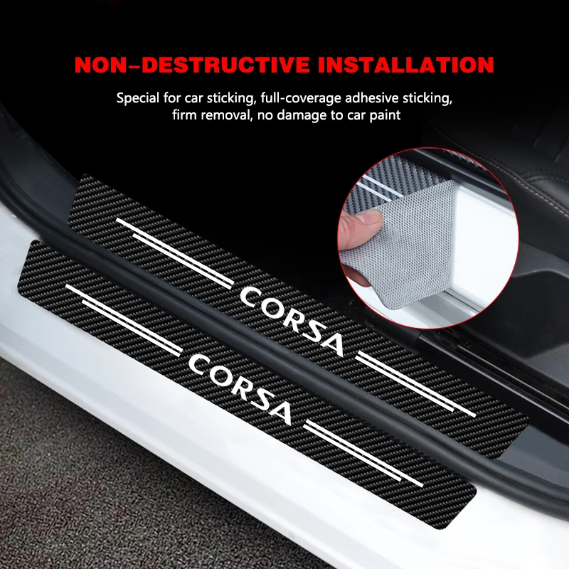 Alfombrilla de umbral de puerta de coche, placa de desgaste, Protector de alféizar de puerta, pegatina para Opel CORSA C D B E F, accesorios