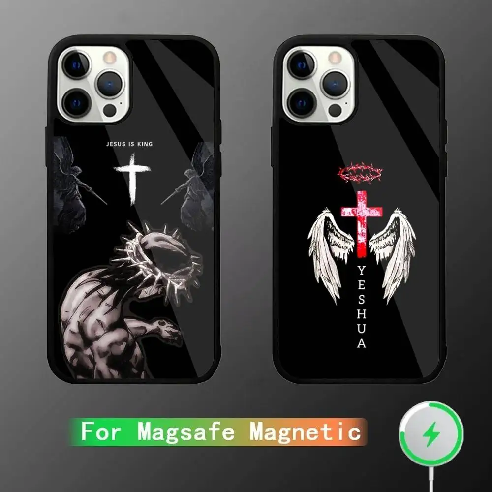 

God Jesus Cross Phone Case For iPhone 17,16,15,14,13,12,11,Pro,Max,Plus,Mini,SE4,E Magnetic Magsafe Wireless Charging