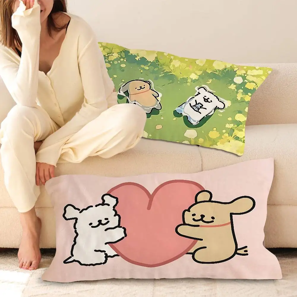 Cute Cartoon Line Dog Quick-Dry Polyester Pillowcase for Adult Women, Anti-Oil, Non-Slip, Sweat-Absorbent, Home Use