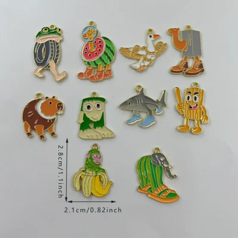 10pcs Creative Alloy Drip Oil Jewelry, Monster, Funny, Abstract, Wooden Stick, Man, Shark, DIY Accessories, Pendant view 6